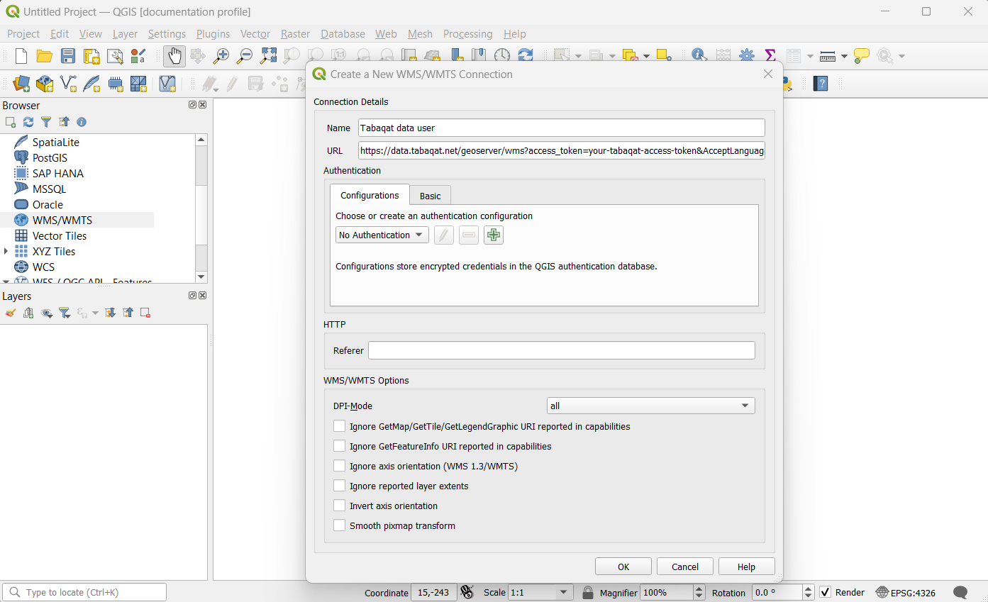 Create a New WMS/WMTS Connection alt text