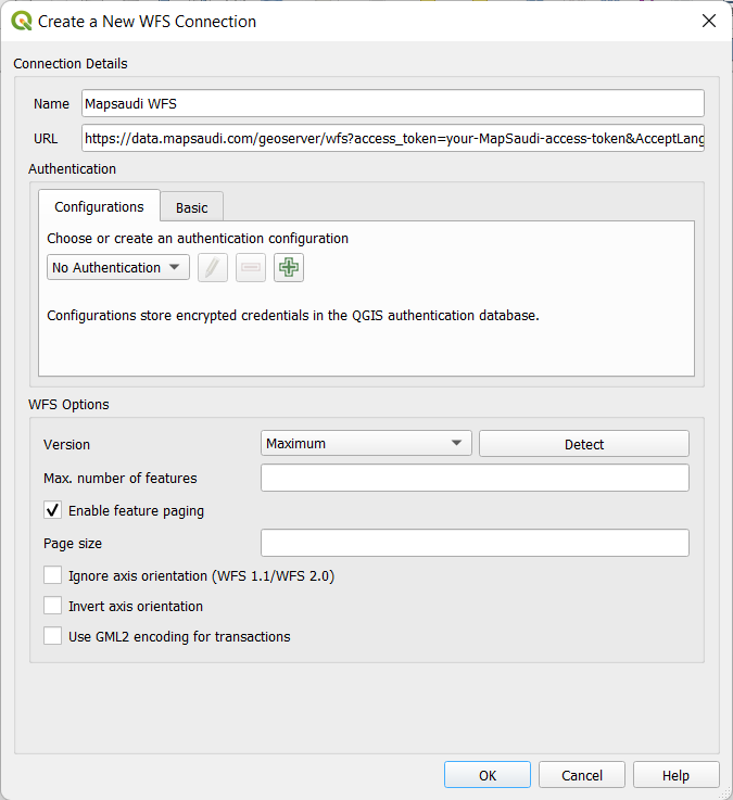 Create a New WFS Connection alt text